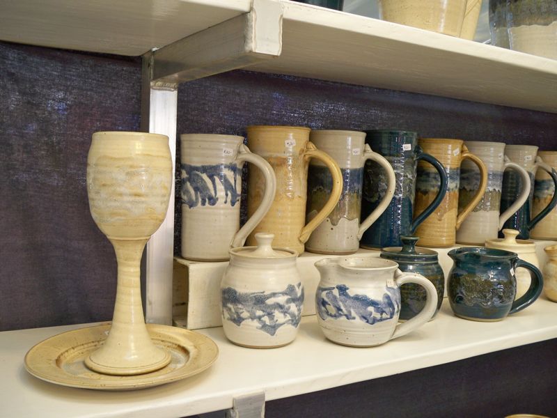 Chalice & paten, sugar & creamer, and steins